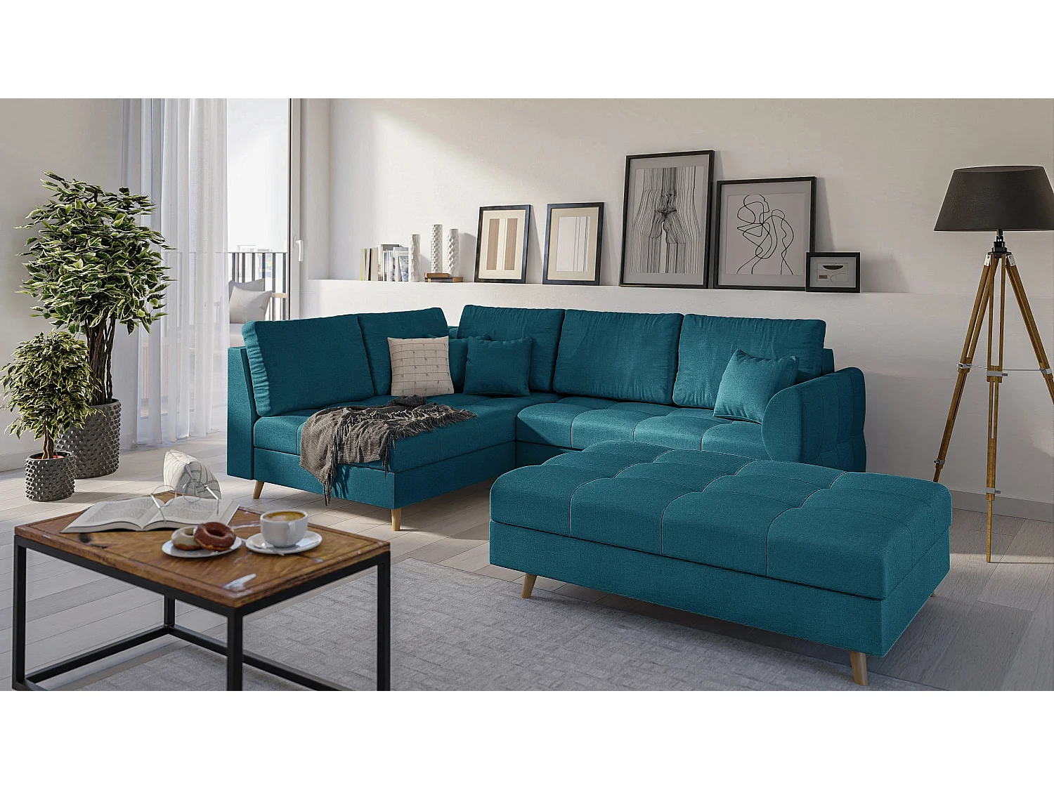 Skandinavisches Ecksofa Sophia mit Hocker