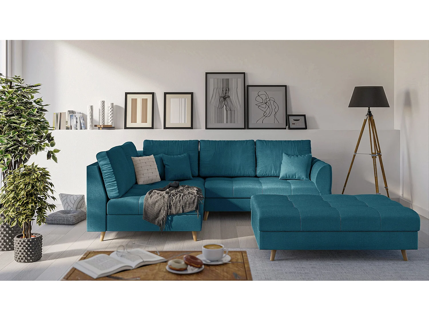 Skandinavisches Ecksofa Sophia mit Hocker