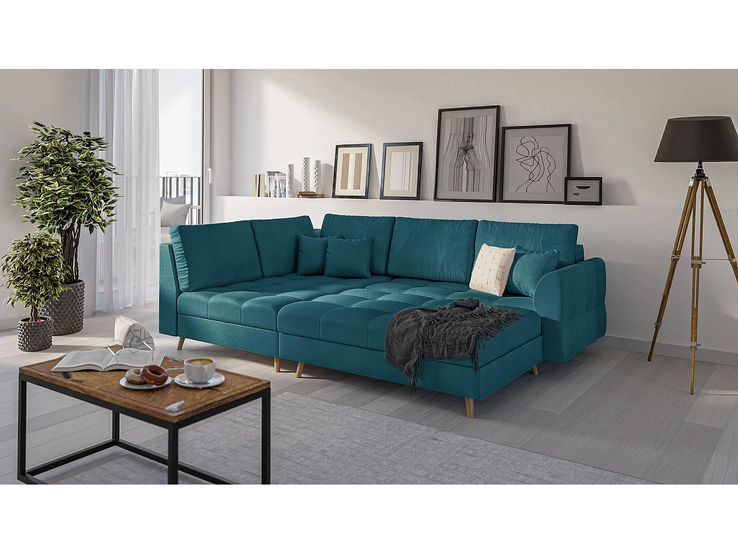 Skandinavisches Ecksofa Sophia mit Hocker