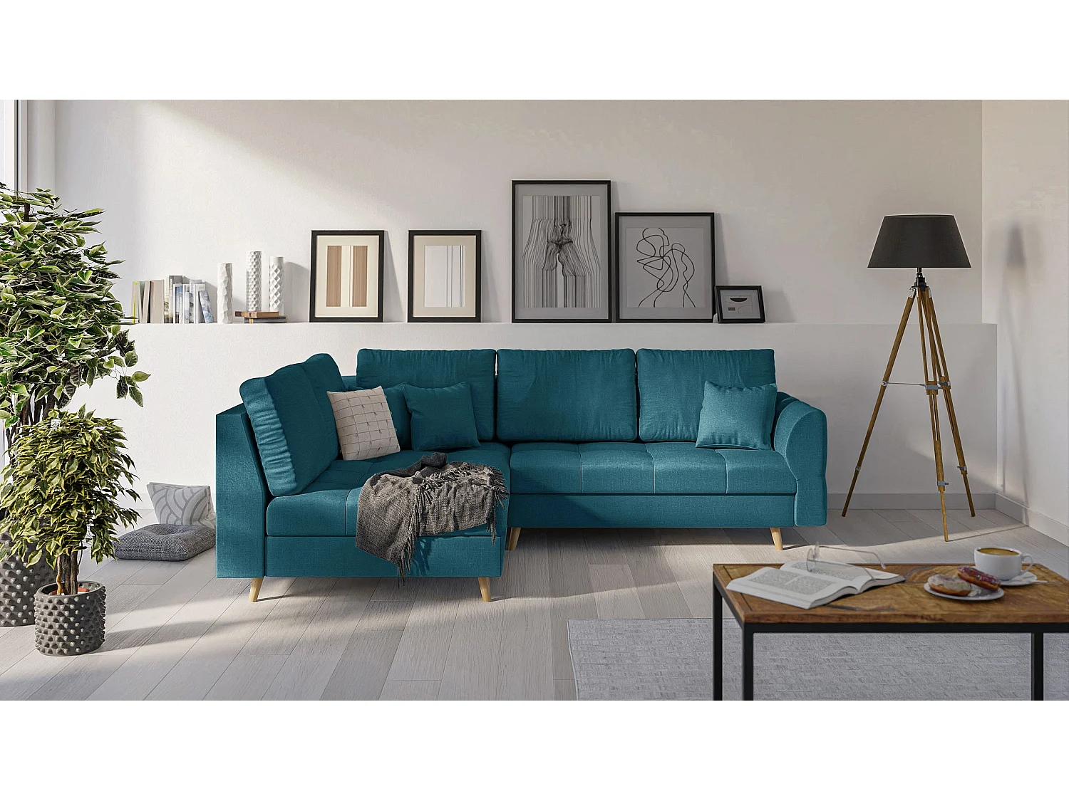 Skandinavisches Ecksofa Sophia mit Hocker