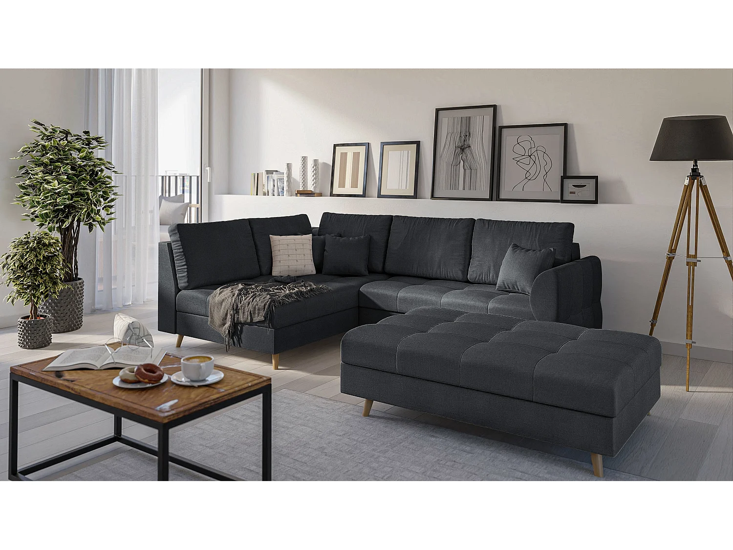 Skandinavisches Ecksofa Sophia mit Hocker