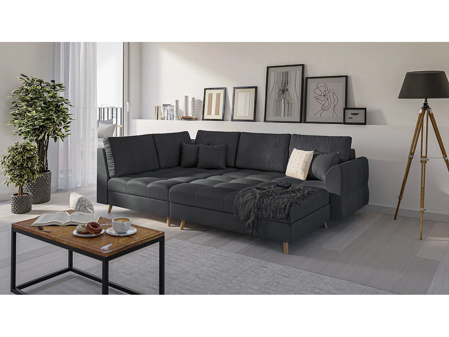 Skandinavisches Ecksofa Sophia mit Hocker