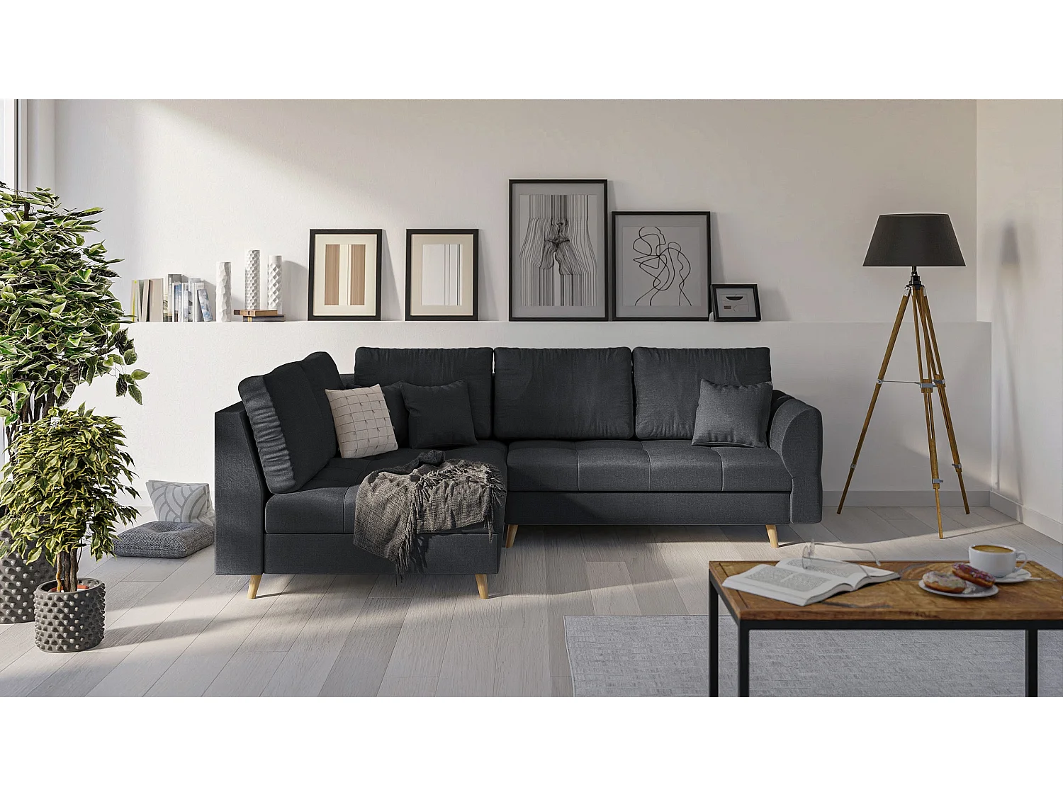 Skandinavisches Ecksofa Sophia mit Hocker