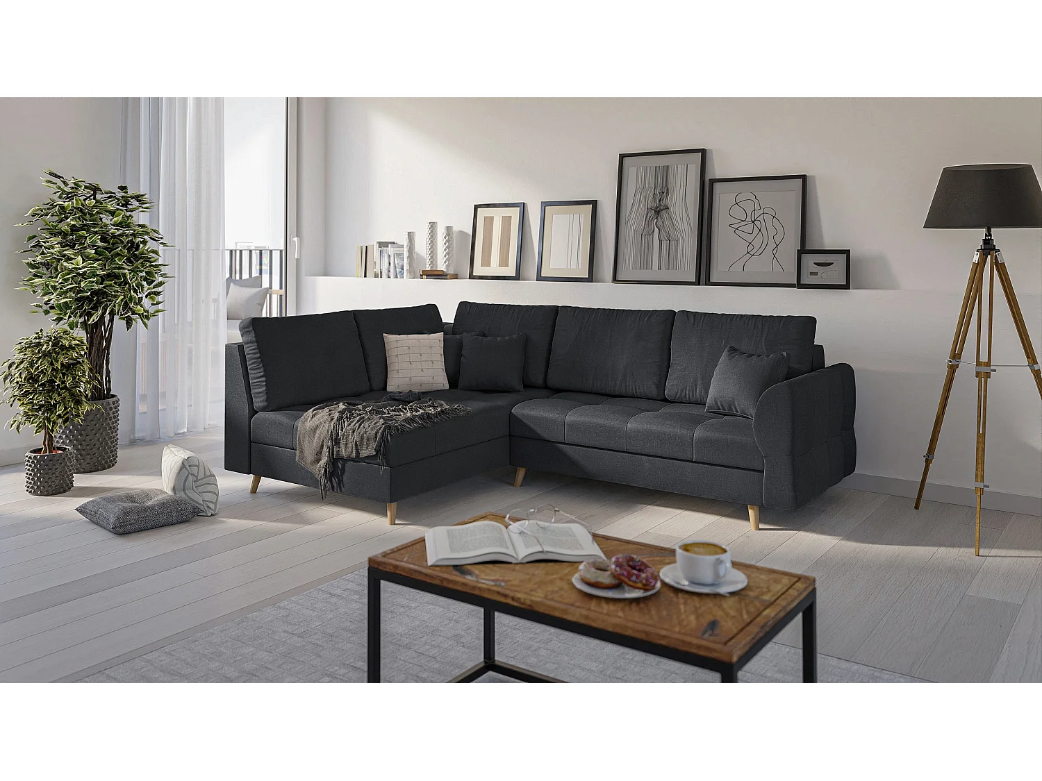 Skandinavisches Ecksofa Sophia mit Hocker