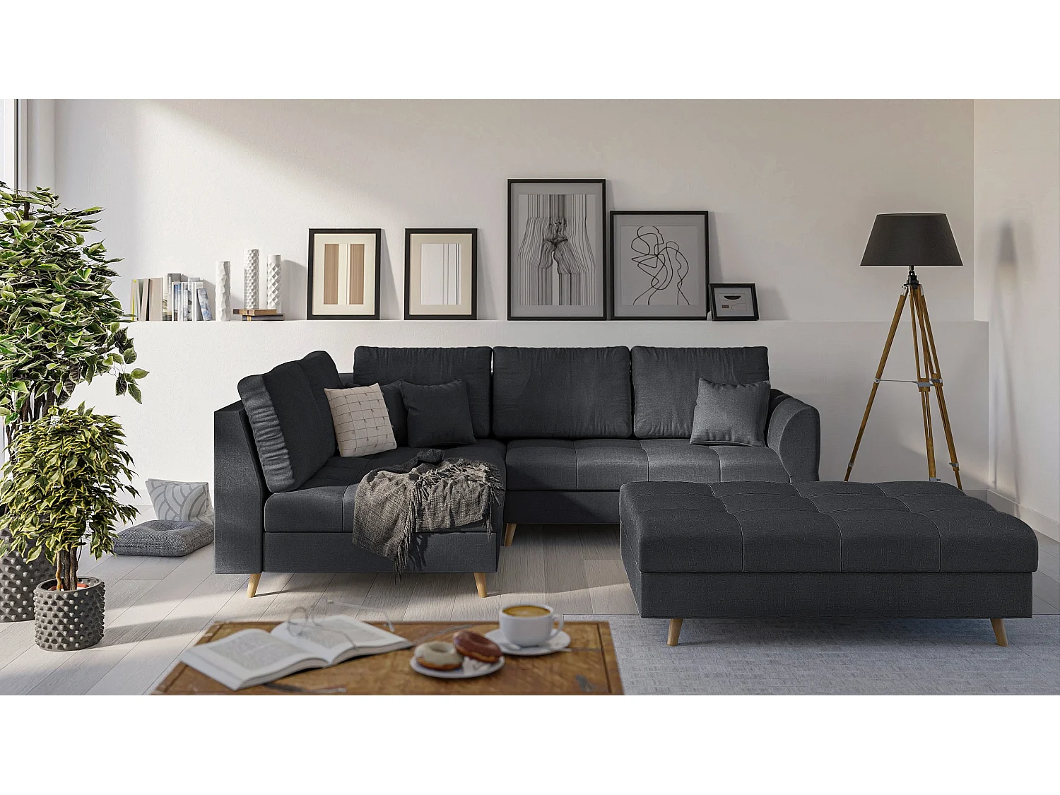 Skandinavisches Ecksofa Sophia mit Hocker