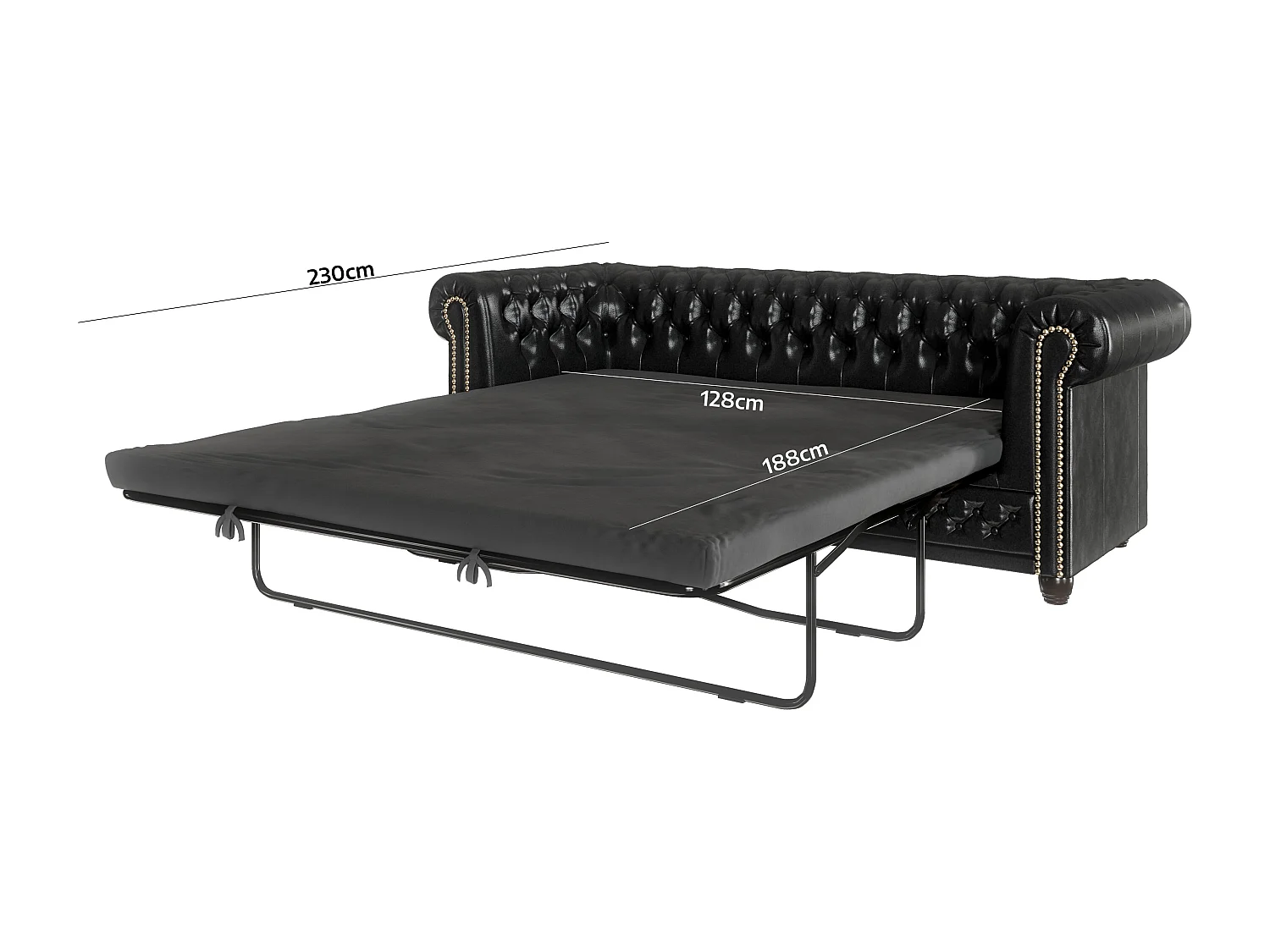 Chesterfield Polstergarnitur 3+2+1 mit Schlaffunktion aus veganem Leder mit Holzbeinen - Rex