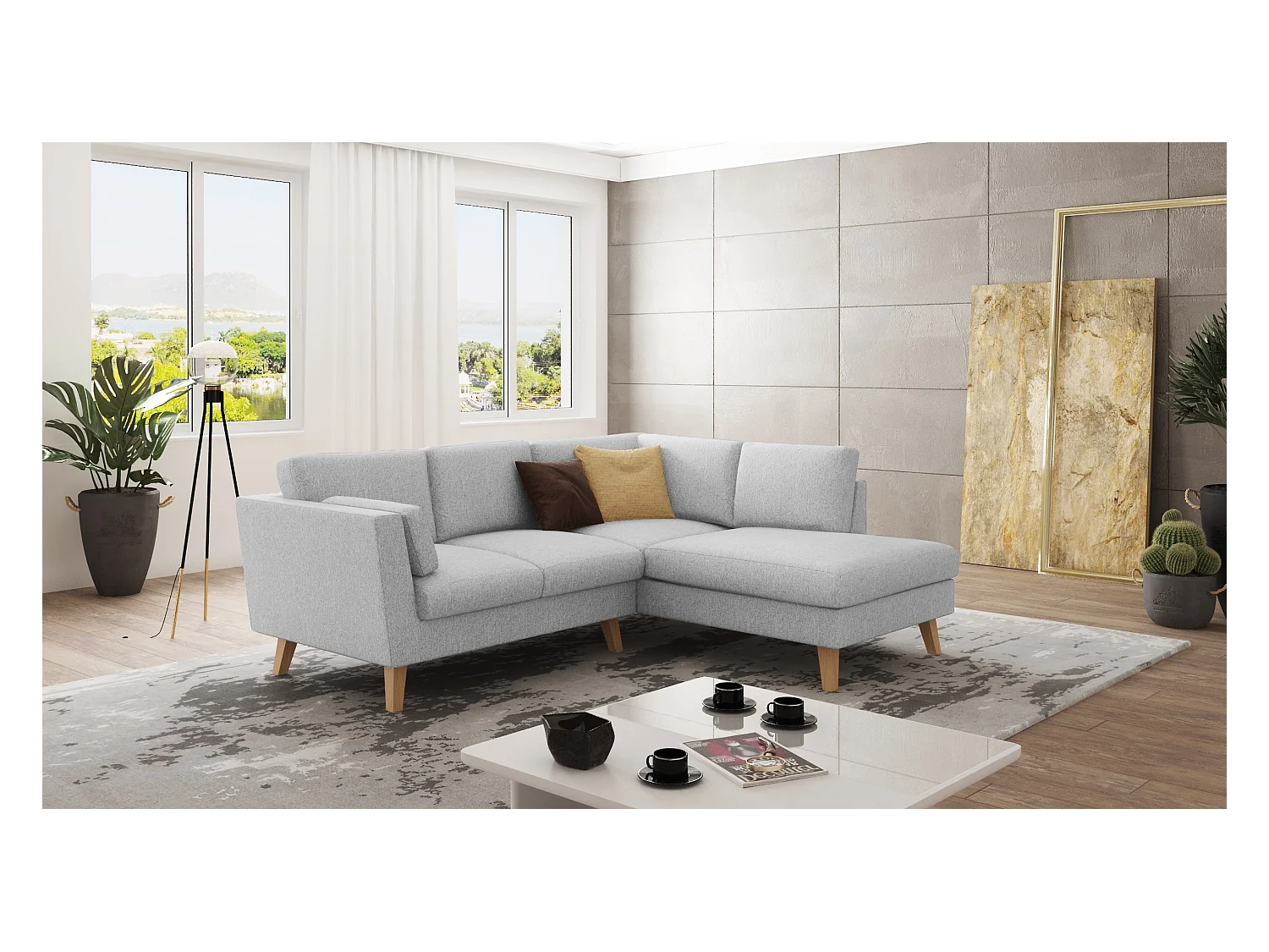 Canapé d’angle avec pieds en bois de style scandinave Tristan
