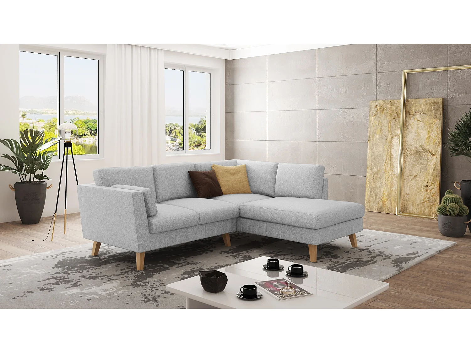 Canapé d’angle avec pieds en bois de style scandinave Tristan