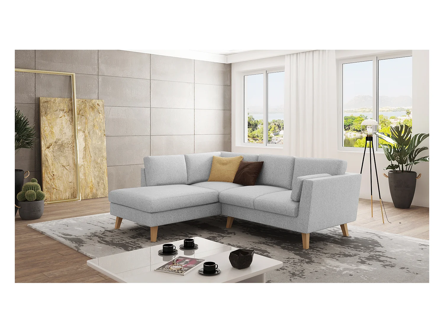 Canapé d’angle avec pieds en bois de style scandinave Tristan