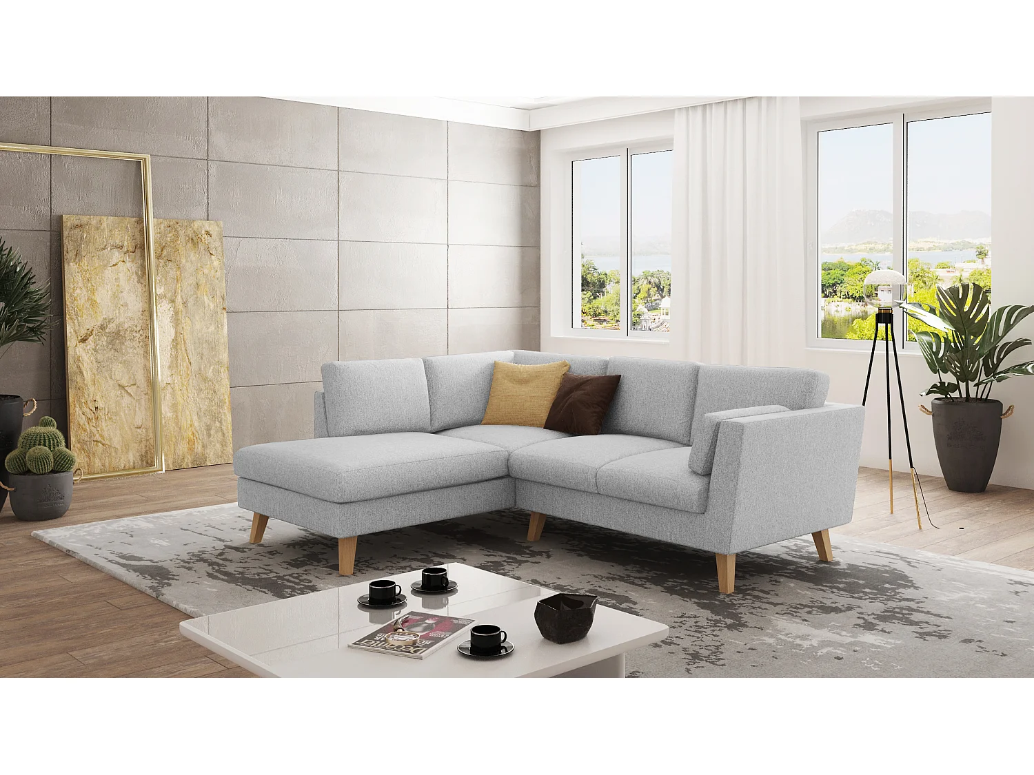 Canapé d’angle avec pieds en bois de style scandinave Tristan