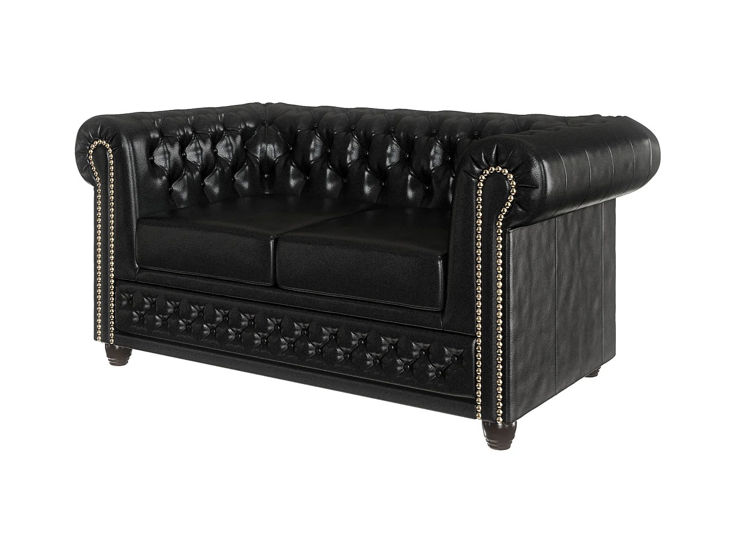 Chesterfield Sofa 2 sitzer aus veganem Leder mit Holzbeinen - Rex
