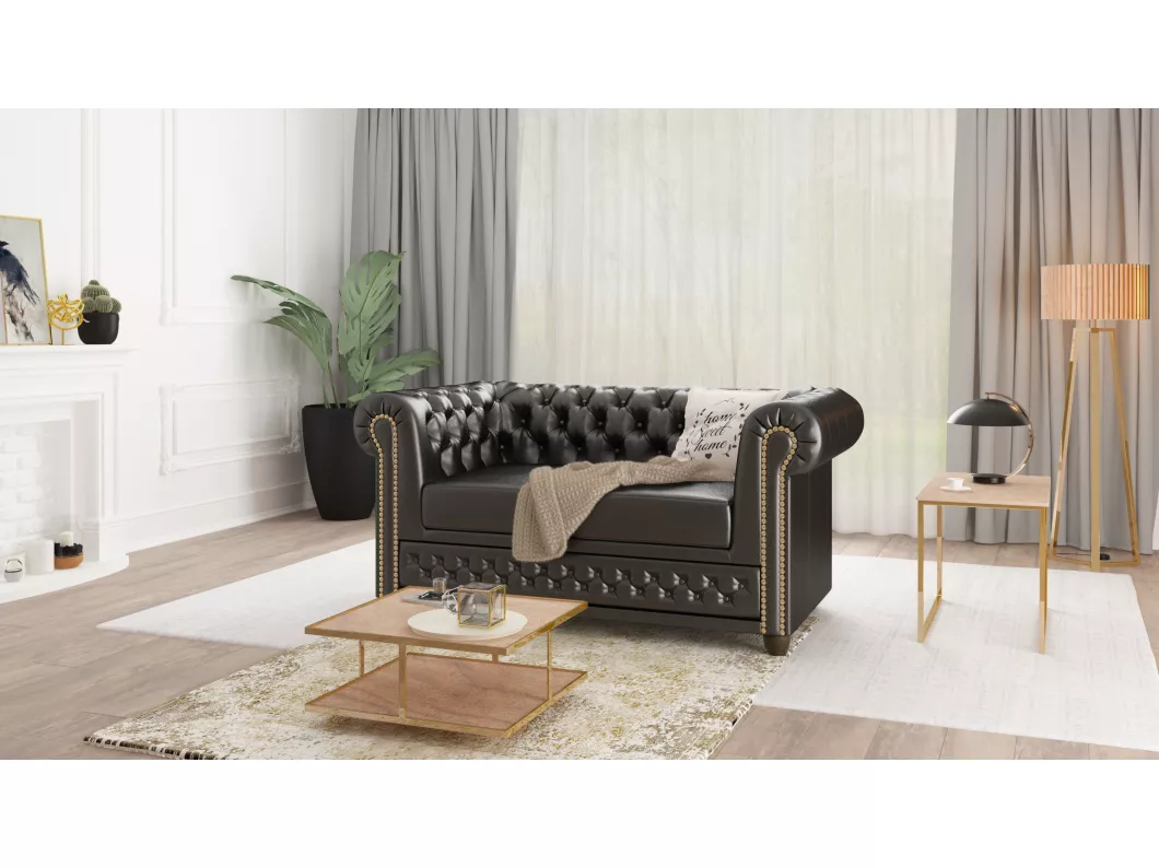 Kauf Unique Chesterfield Sofa 2 sitzer aus veganem Leder mit Holzbeinen - Rex