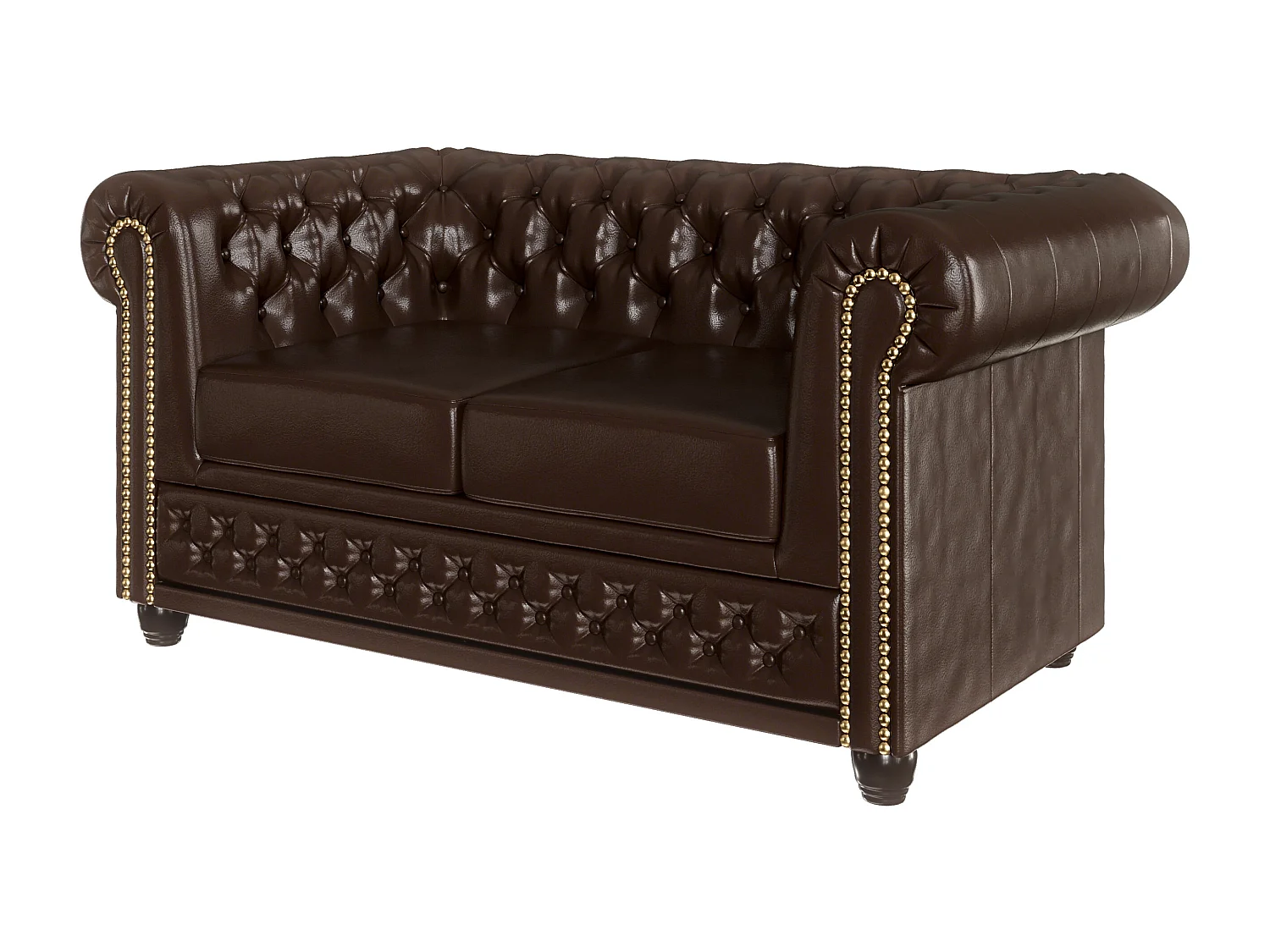 Chesterfield Sofa 2 sitzer aus veganem Leder mit Holzbeinen - Rex