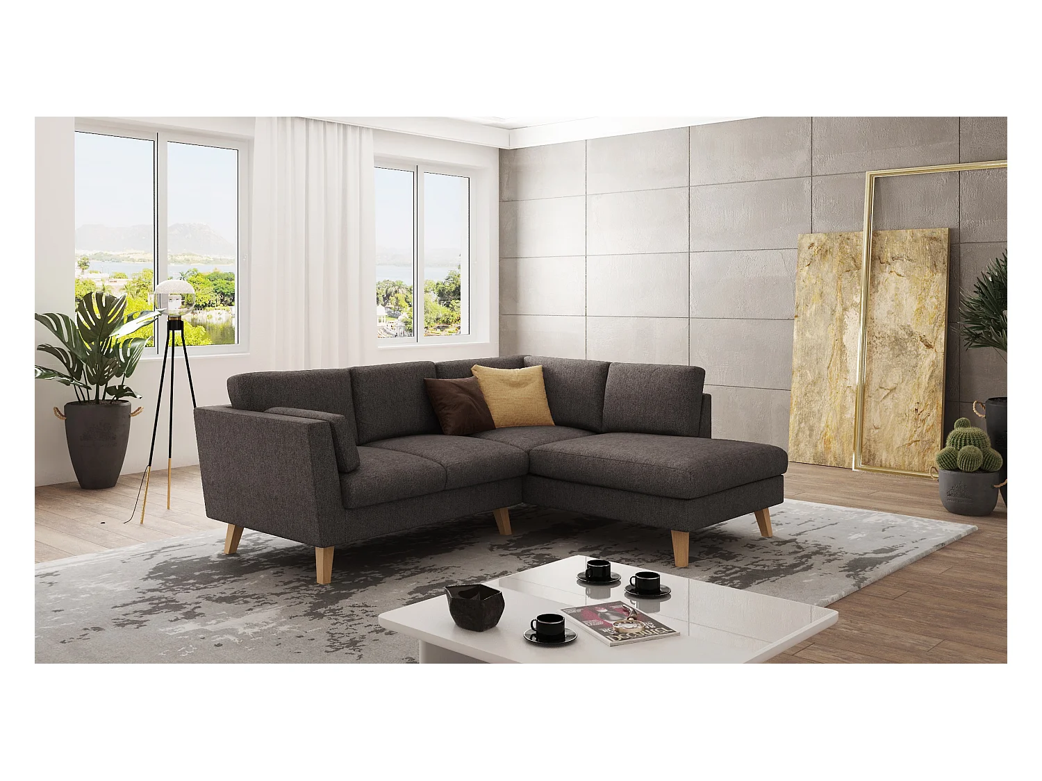 Canapé d’angle avec pieds en bois de style scandinave Tristan