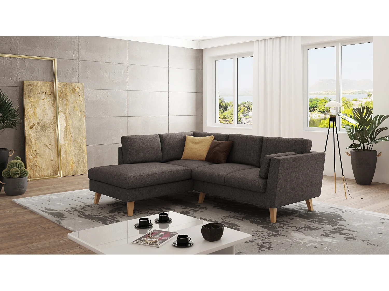 Canapé d’angle avec pieds en bois de style scandinave Tristan