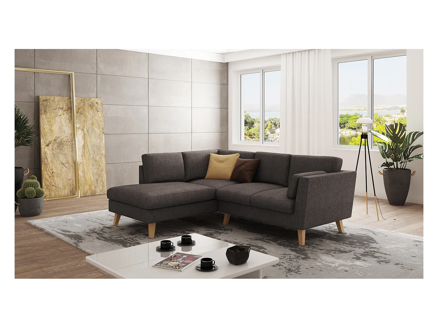 Canapé d’angle avec pieds en bois de style scandinave Tristan