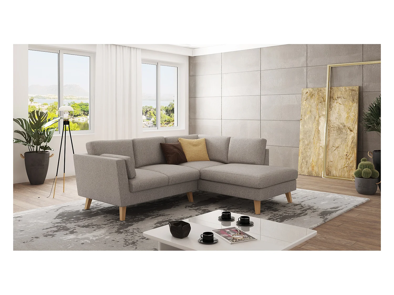 Canapé d’angle avec pieds en bois de style scandinave Tristan