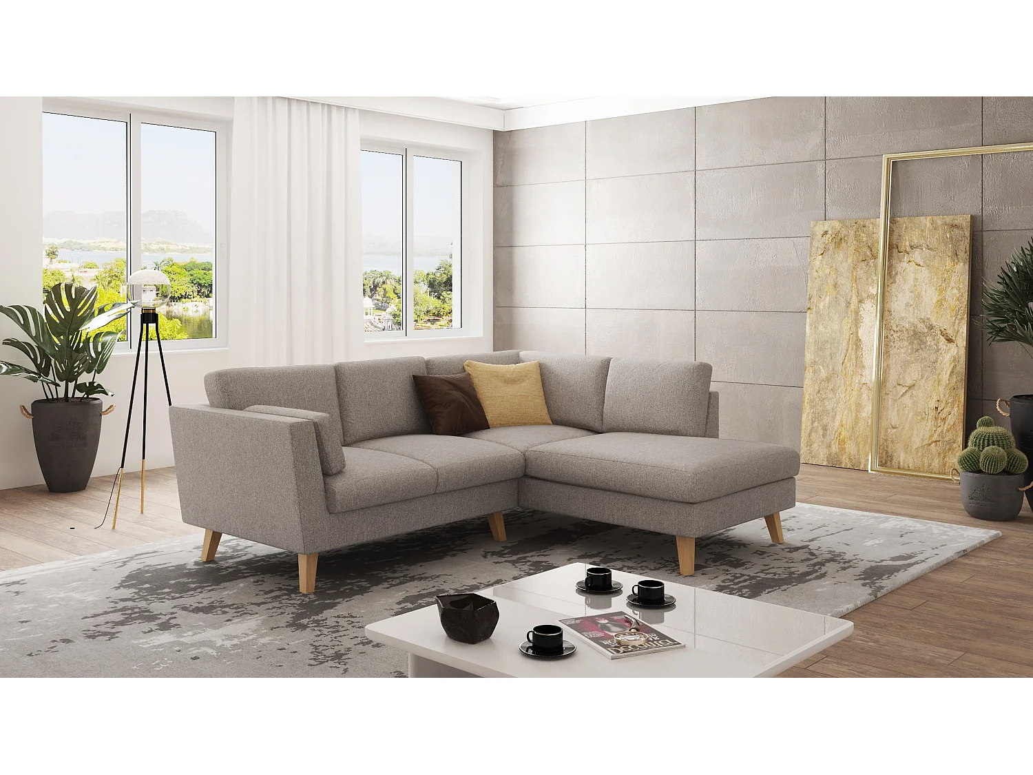 Canapé d’angle avec pieds en bois de style scandinave Tristan