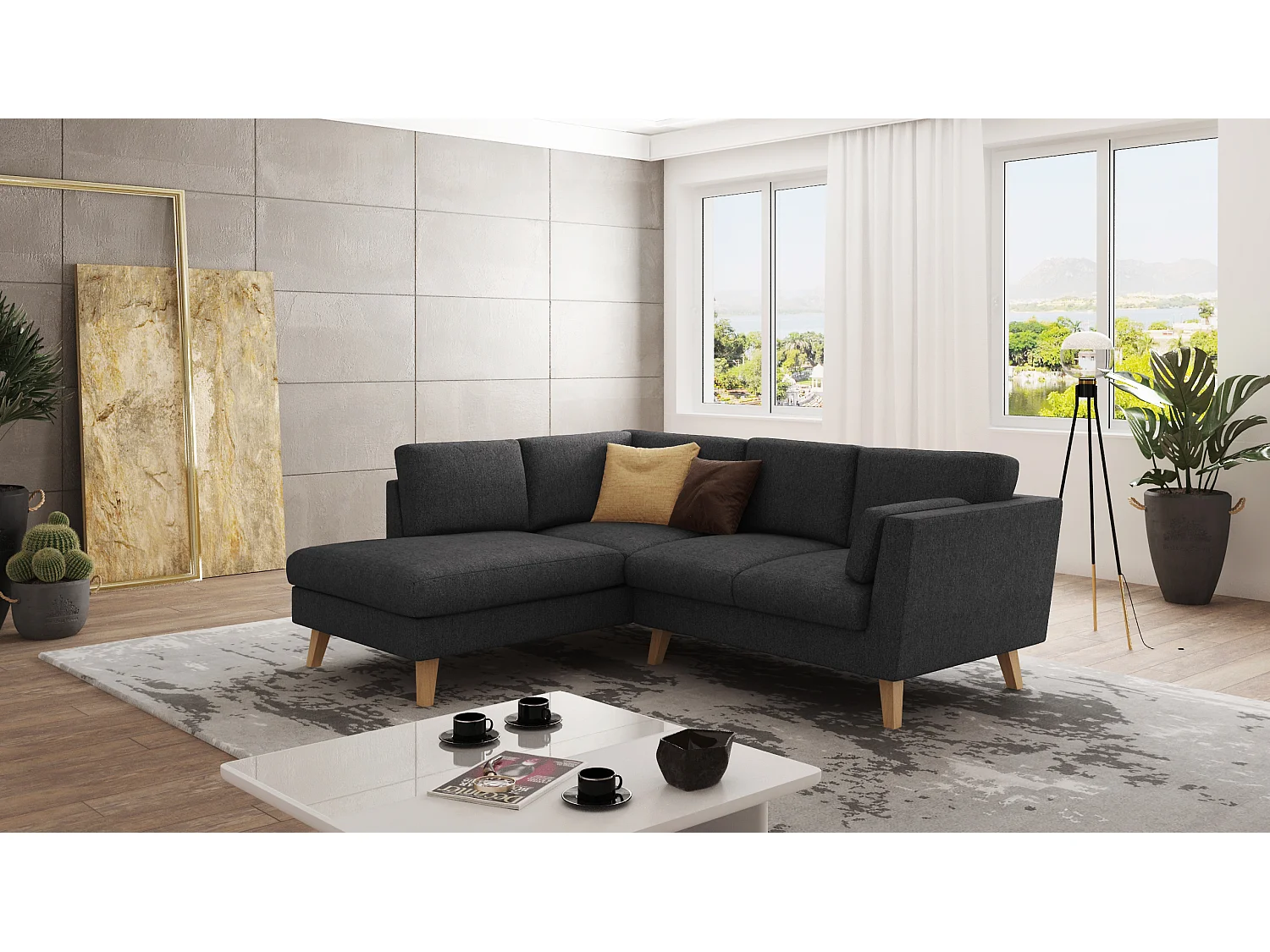 Canapé d’angle avec pieds en bois de style scandinave Tristan