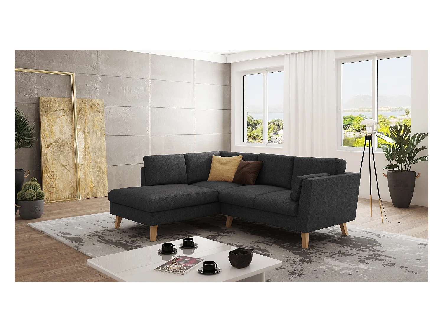 Canapé d’angle avec pieds en bois de style scandinave Tristan