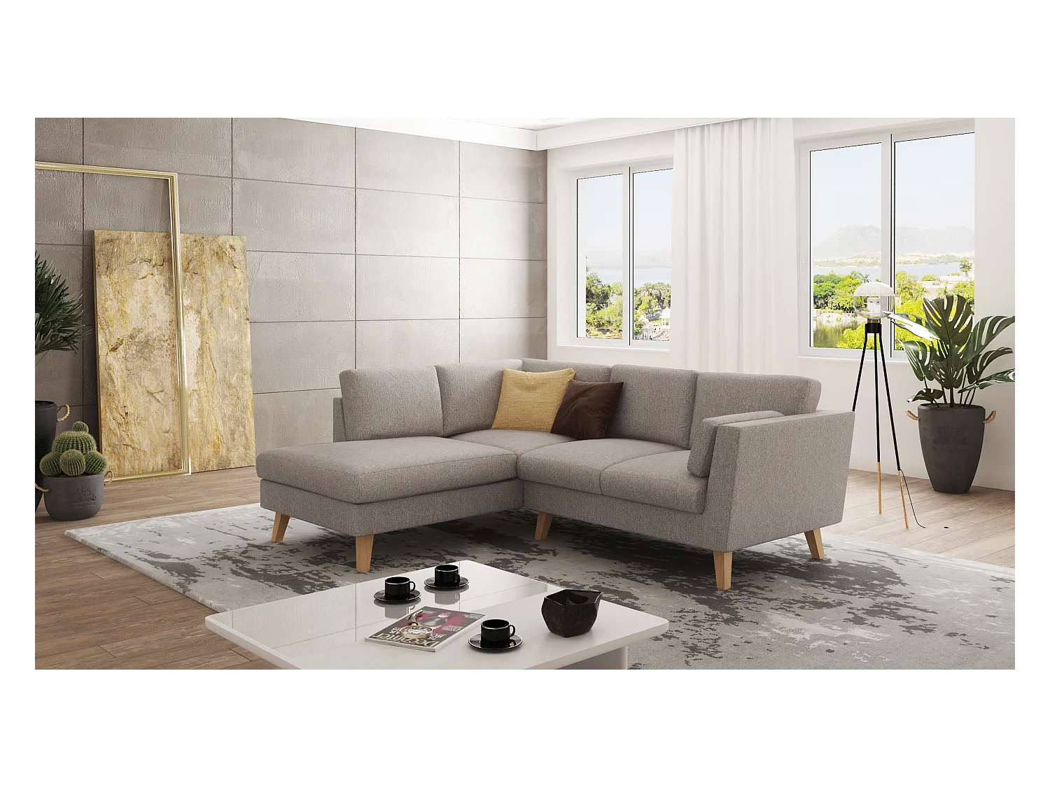 Canapé d’angle avec pieds en bois de style scandinave Tristan