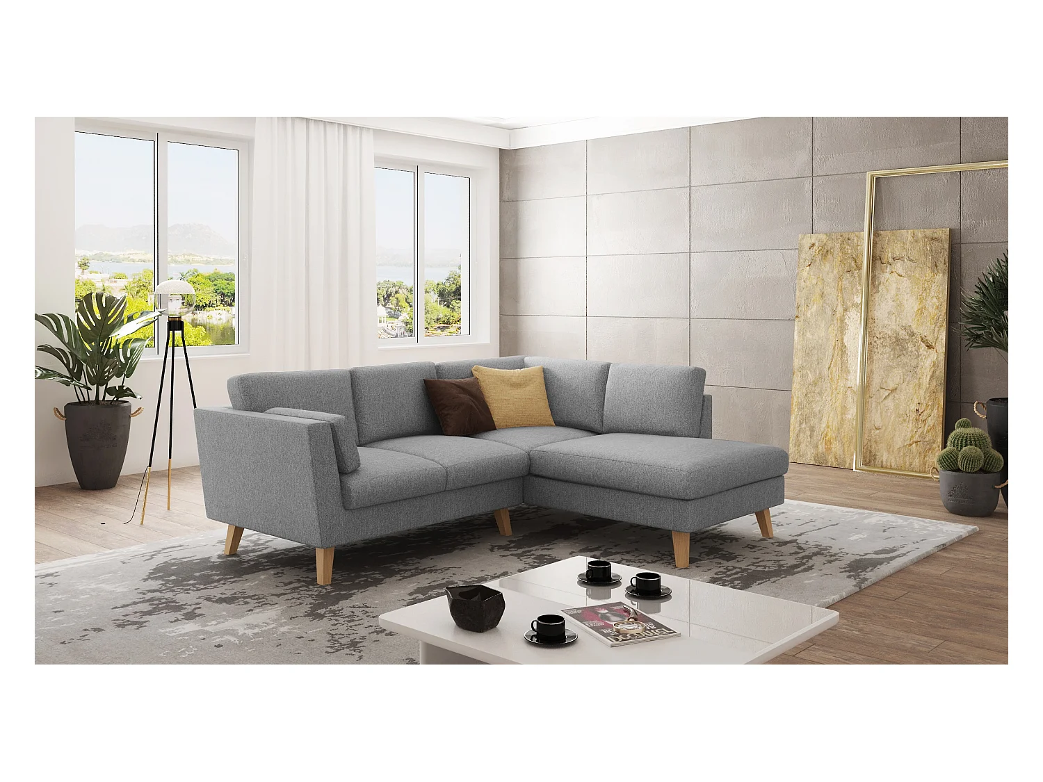 Canapé d’angle avec pieds en bois de style scandinave Tristan