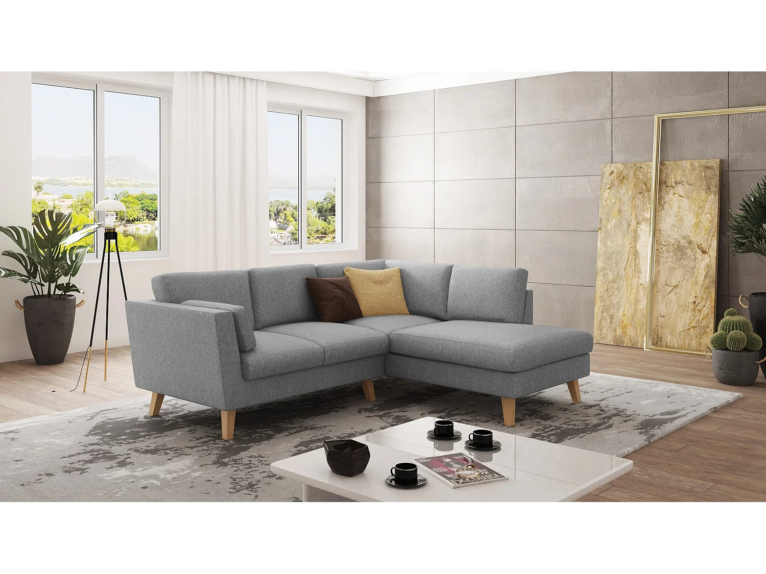 Canapé d’angle avec pieds en bois de style scandinave Tristan