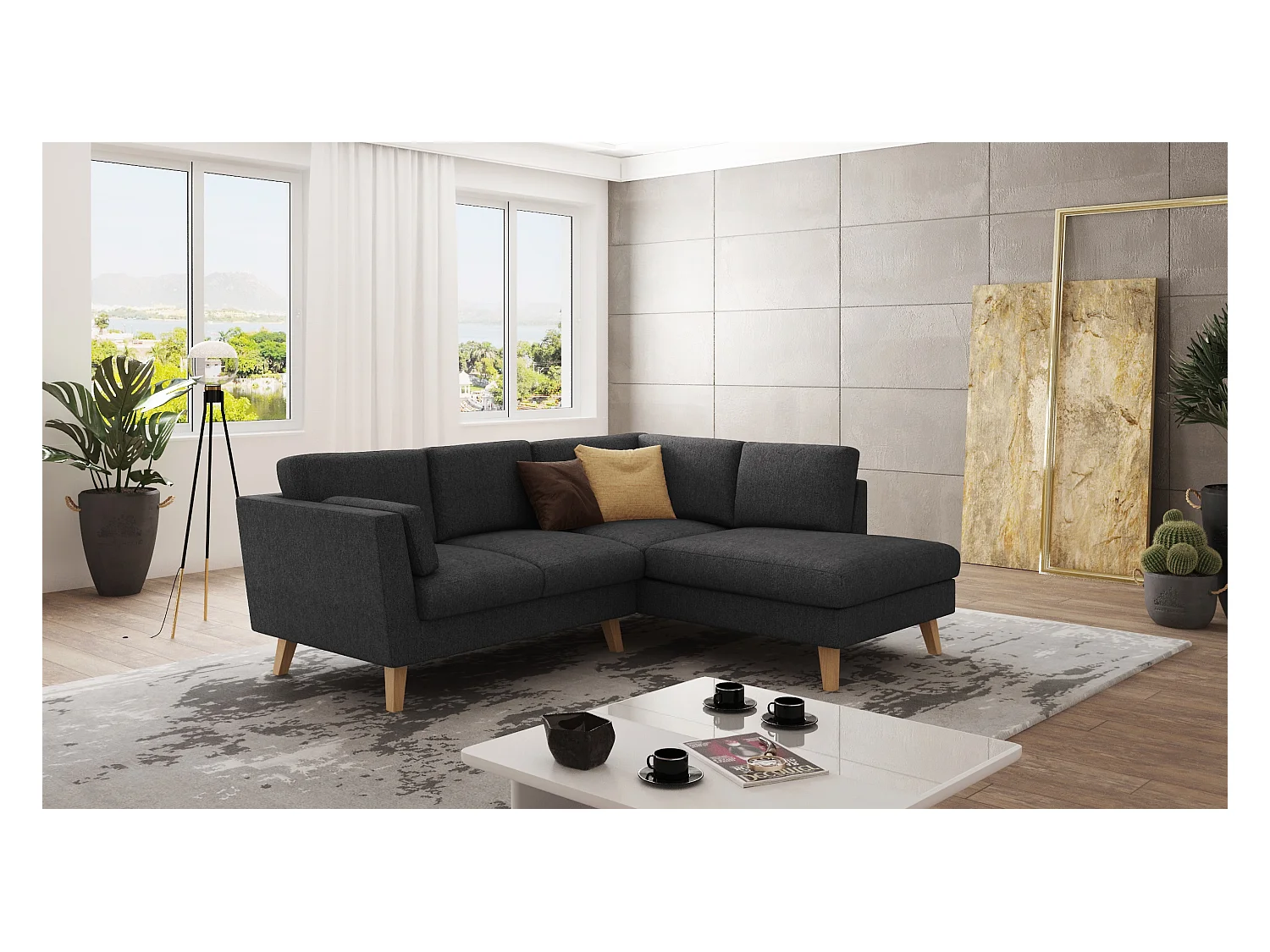 Canapé d’angle avec pieds en bois de style scandinave Tristan