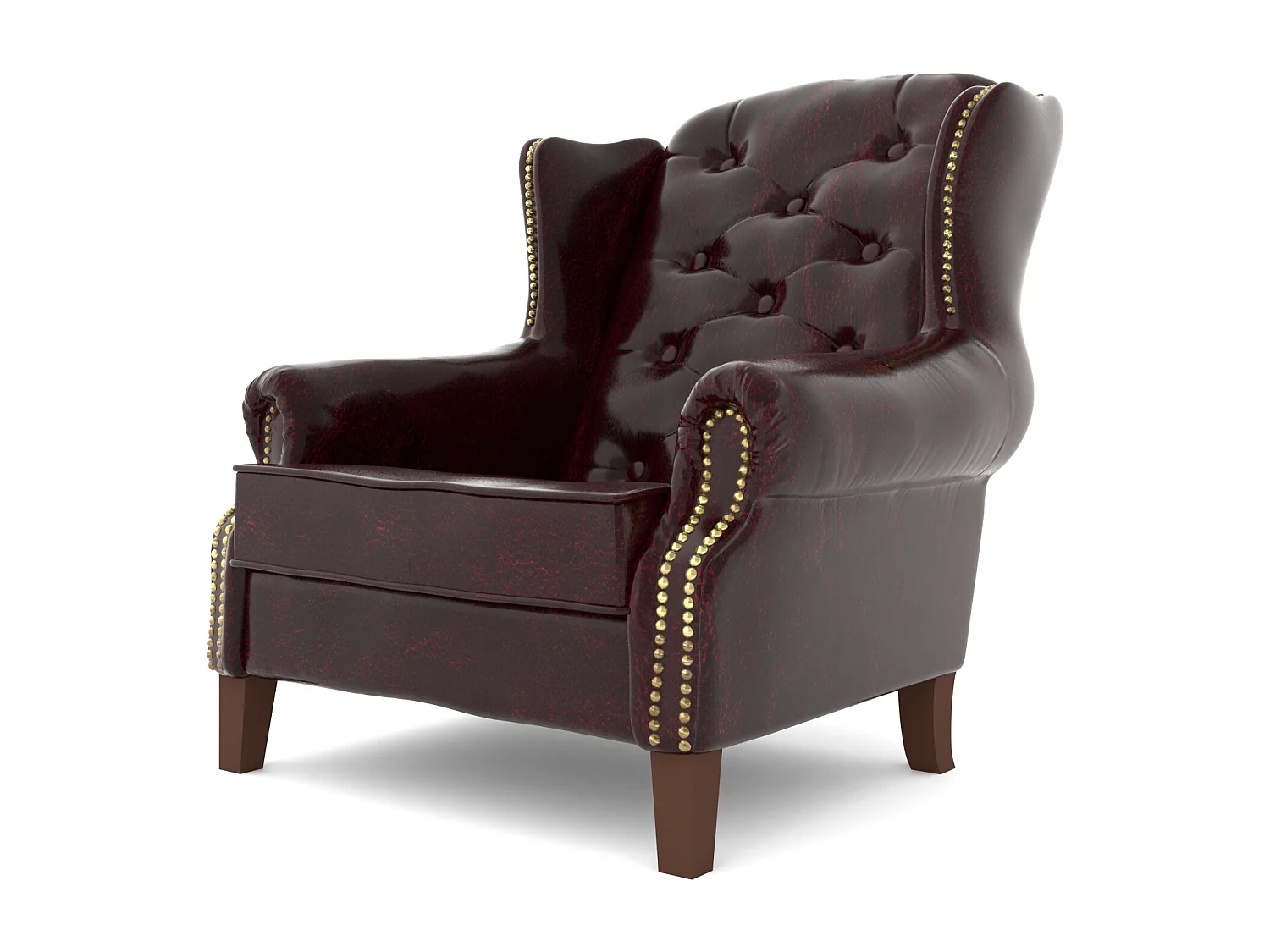 Chesterfield Ohrensessel Liam mit Steppung und Holzbeinen aus veganem Leder