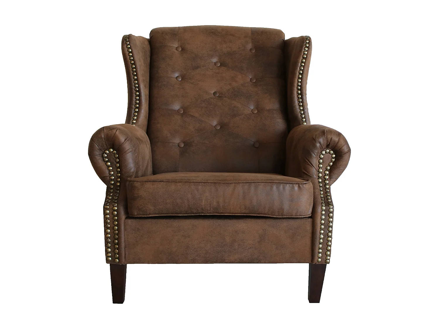 Chesterfield Ohrensessel Nora mit Steppung und Holzbeinen aus Luxusmicrofaser Vintageoptik