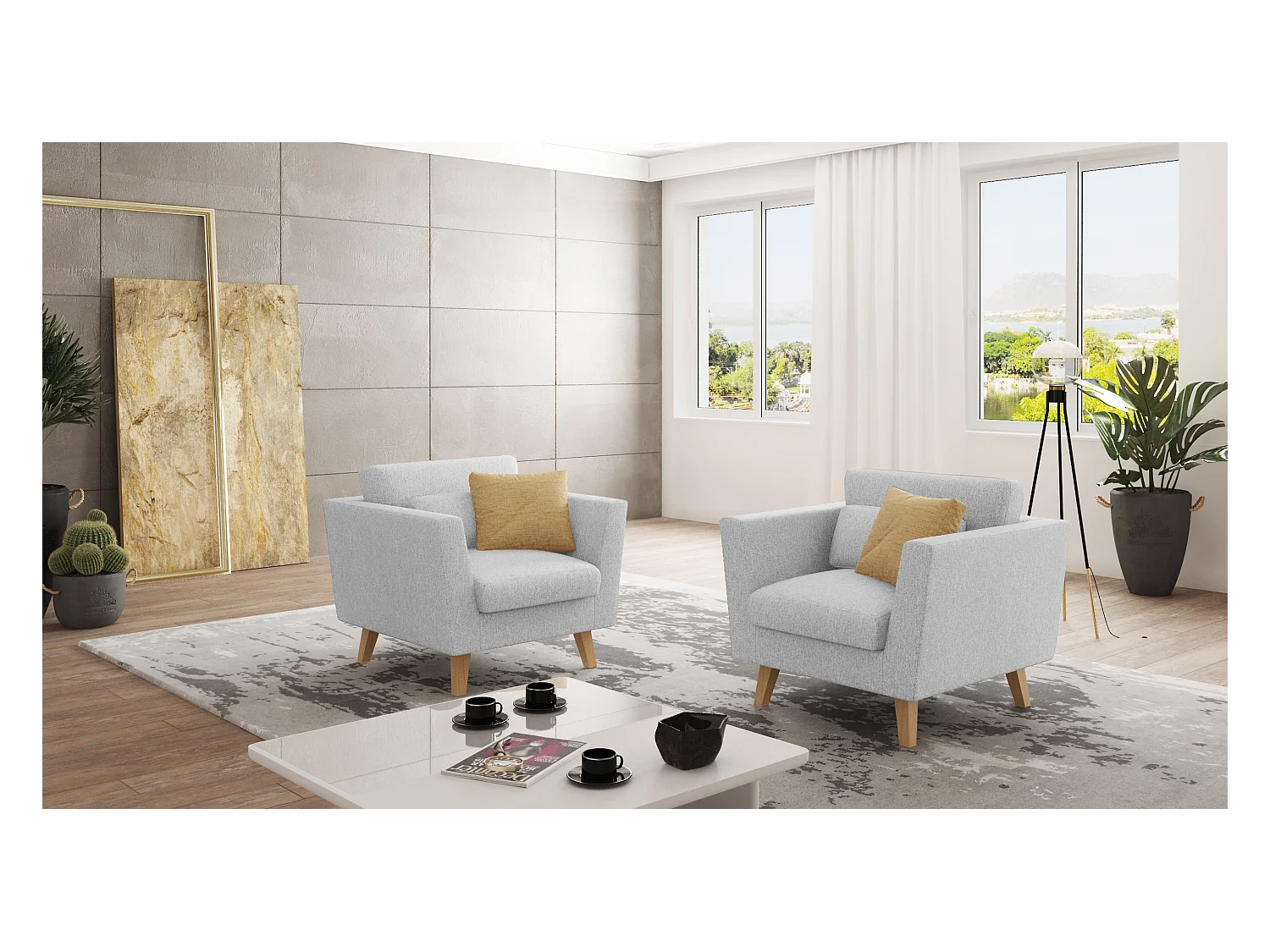 Fauteuil avec pieds en bois de style scandinave Tristan