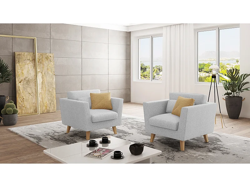 Fauteuil avec pieds en bois de style scandinave Tristan