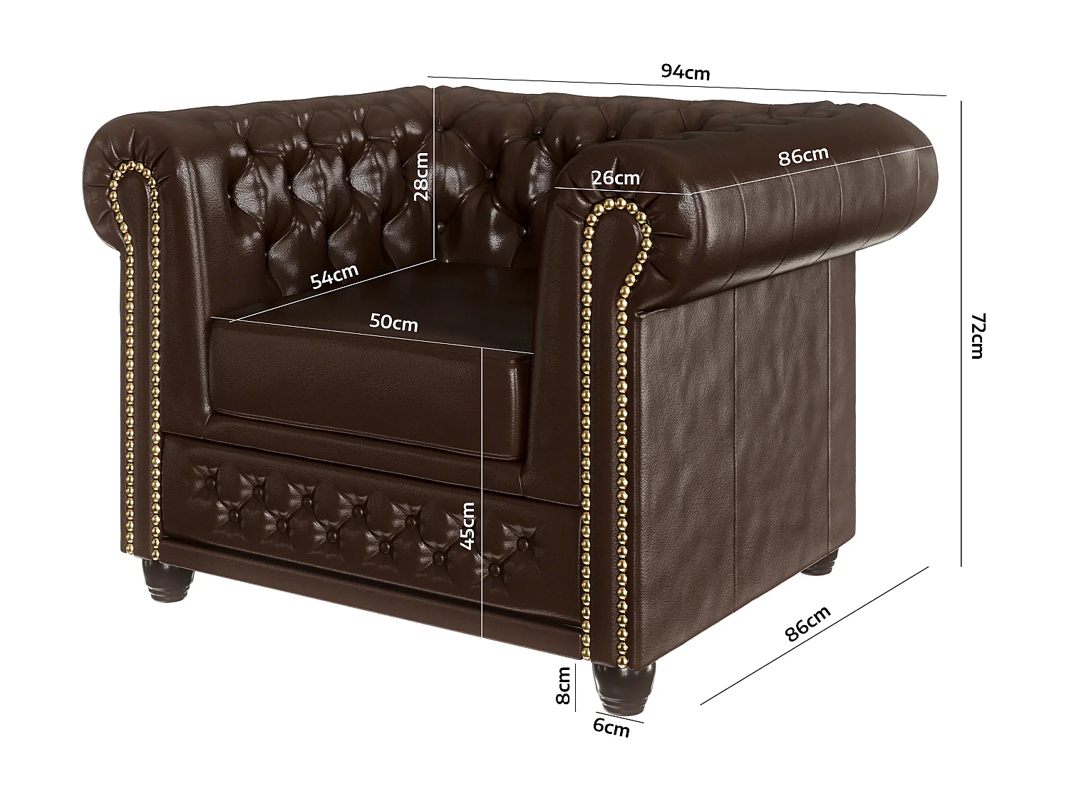 Chesterfield Sessel aus veganem Leder mit Holzbeinen - Rex