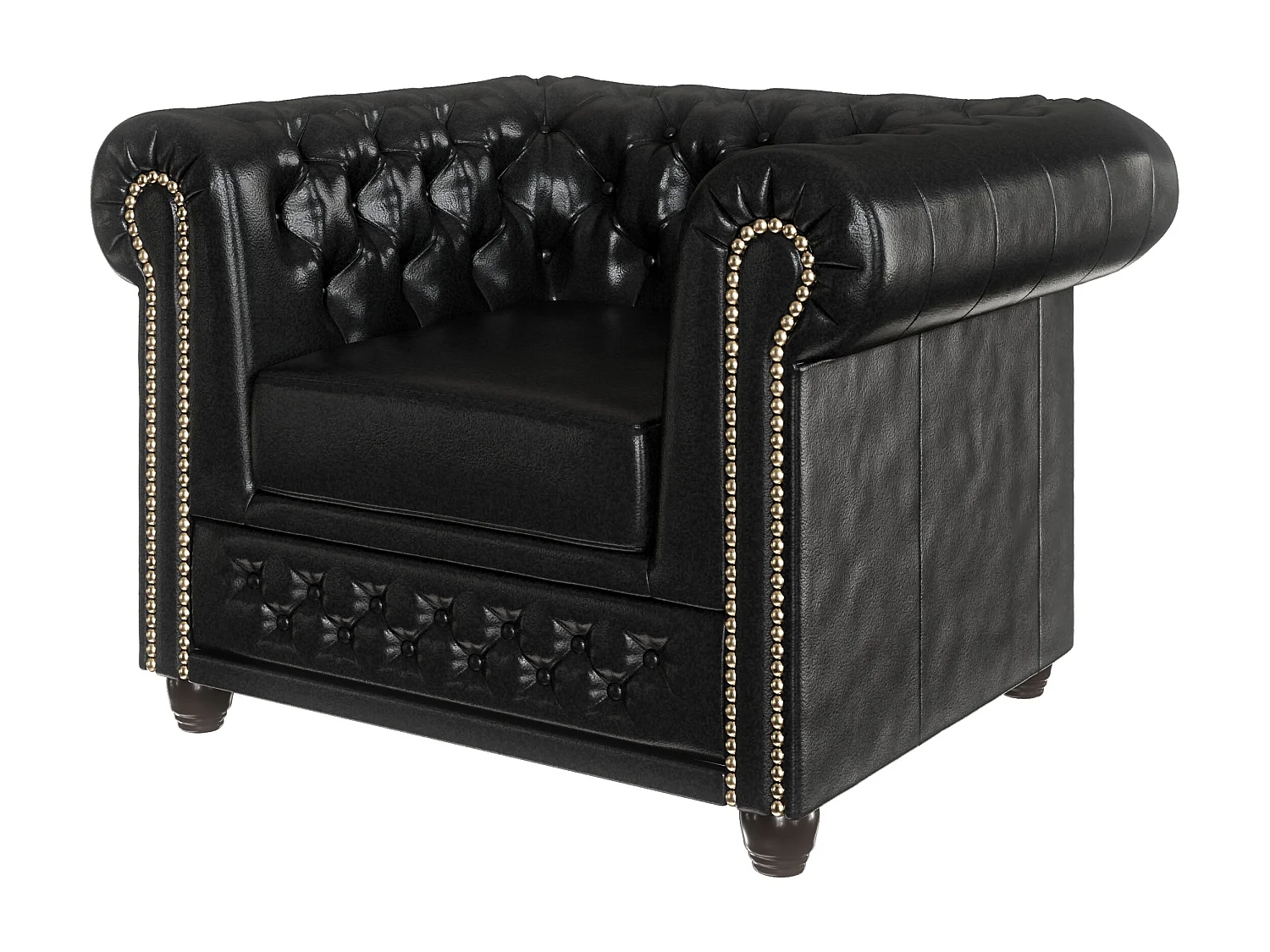 Chesterfield Sessel aus veganem Leder mit Holzbeinen - Rex