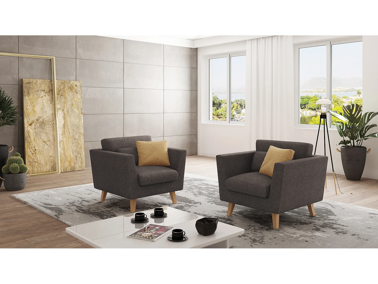 Sessel mit Holzbeinen im skandinavischen Stil Tristan