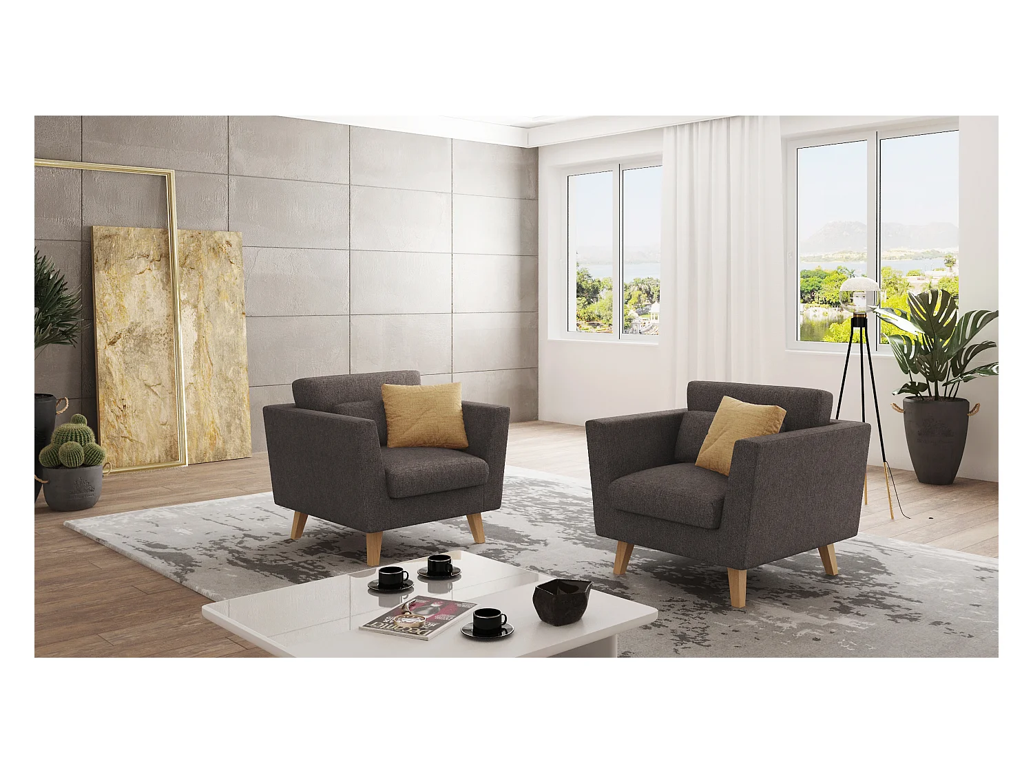 Fauteuil avec pieds en bois de style scandinave Tristan