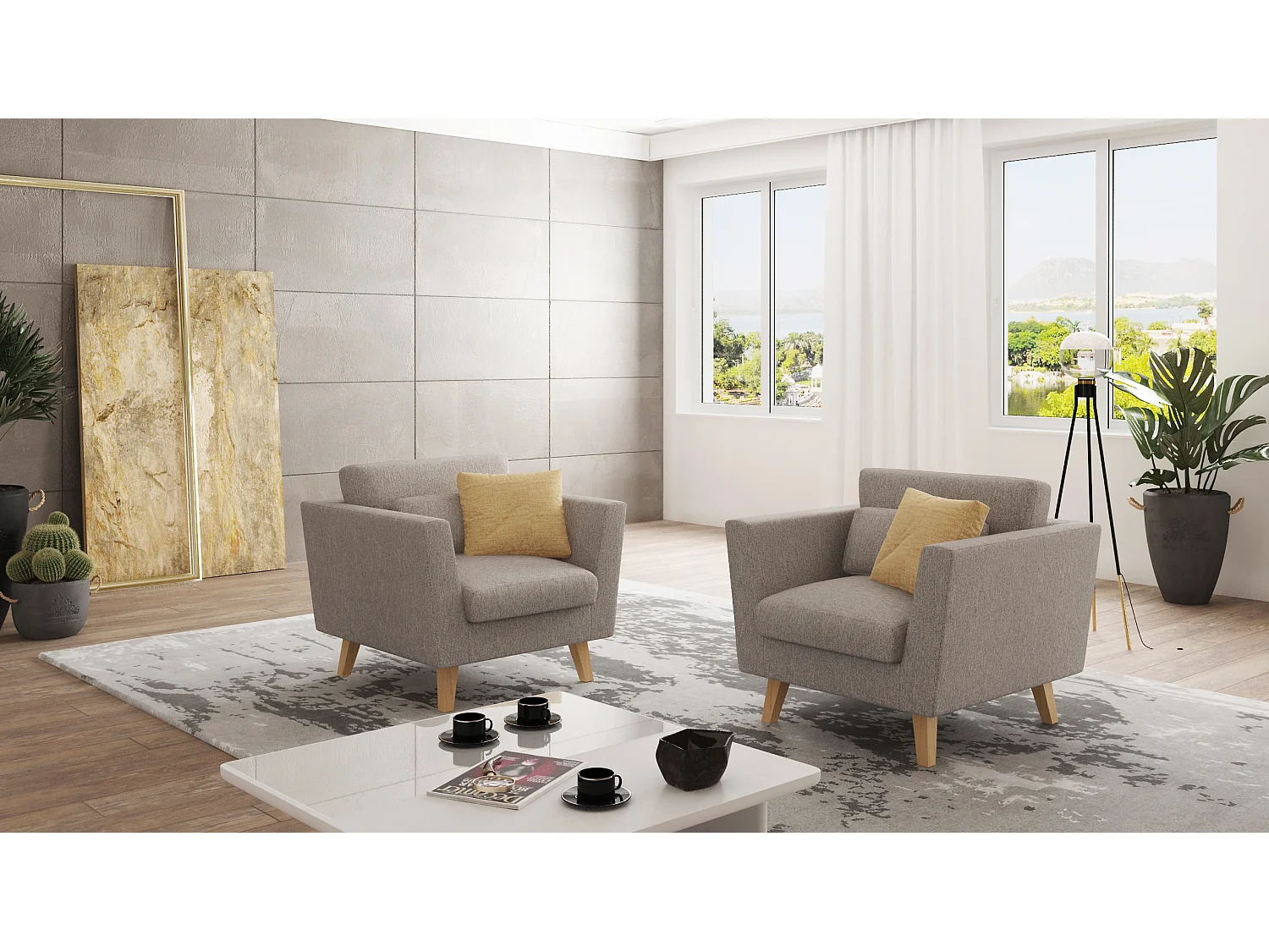 Sessel mit Holzbeinen im skandinavischen Stil Tristan