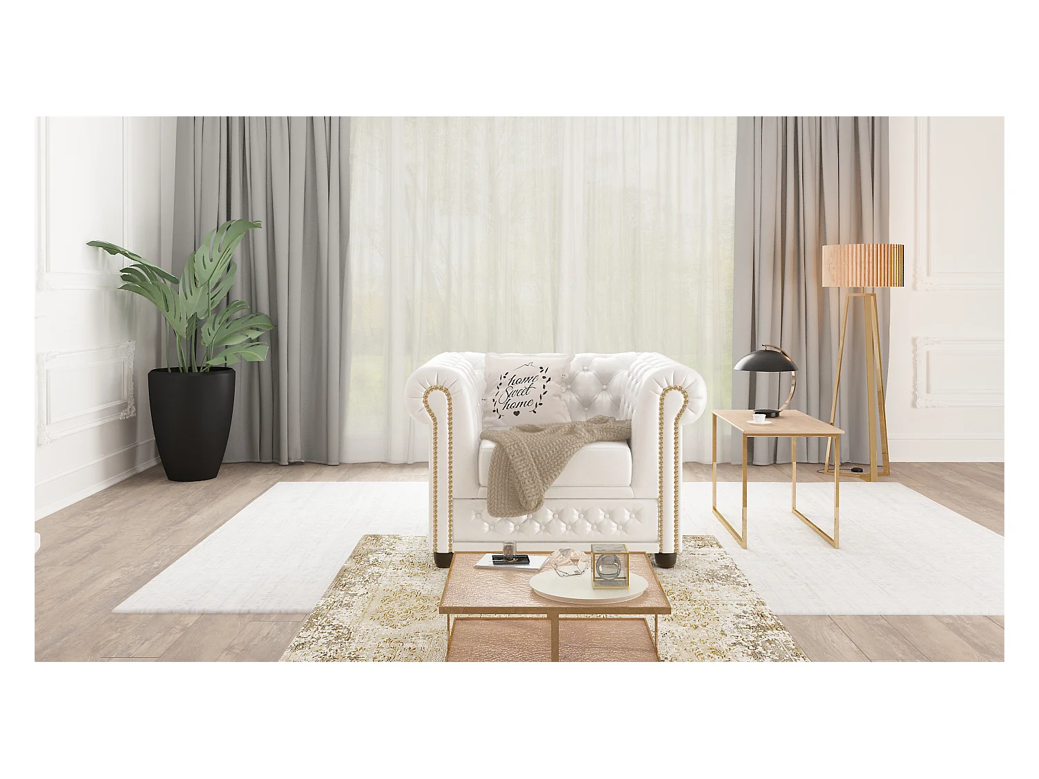 Chesterfield Sessel aus veganem Leder mit Holzbeinen - Rex