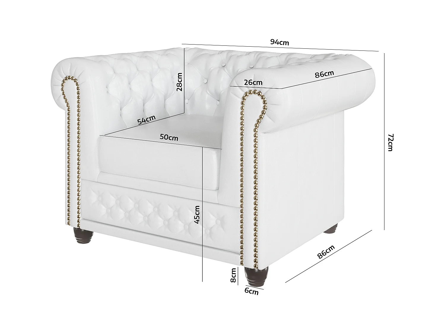 Chesterfield Sessel aus veganem Leder mit Holzbeinen - Rex