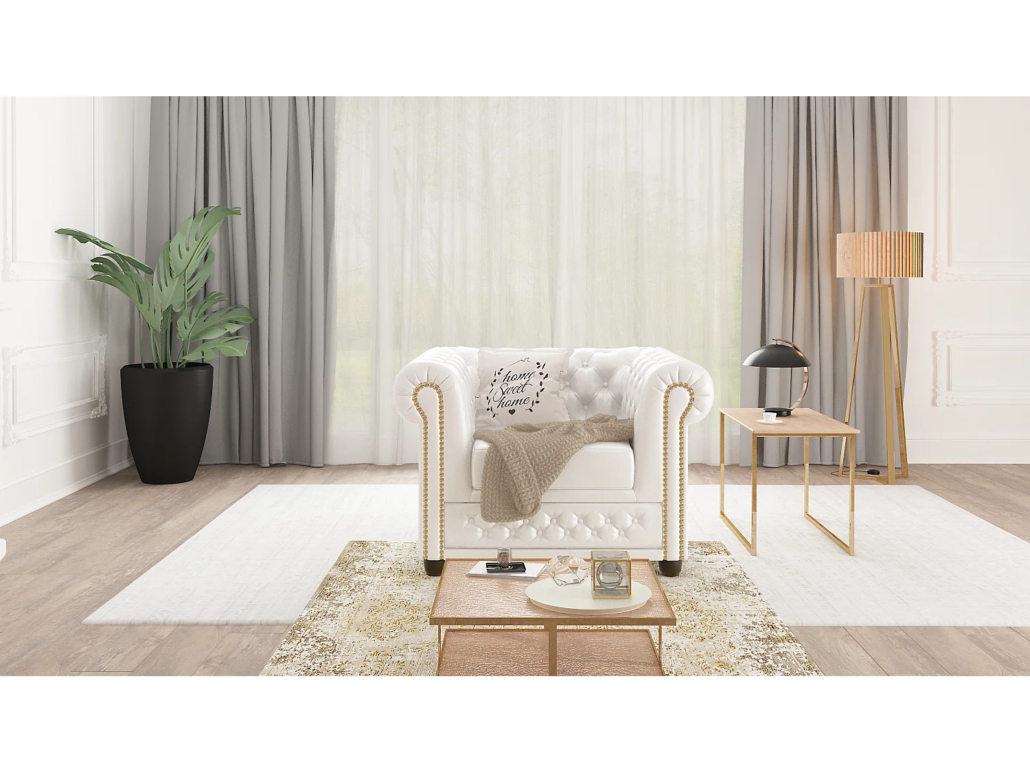 Chesterfield Sessel aus veganem Leder mit Holzbeinen - Rex