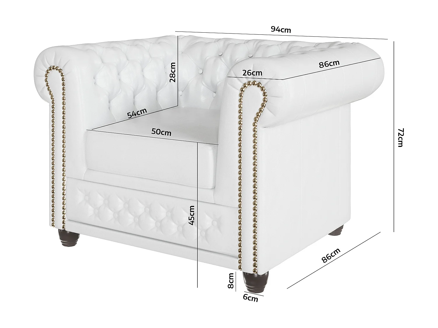 Chesterfield Sessel aus veganem Leder mit Holzbeinen - Rex