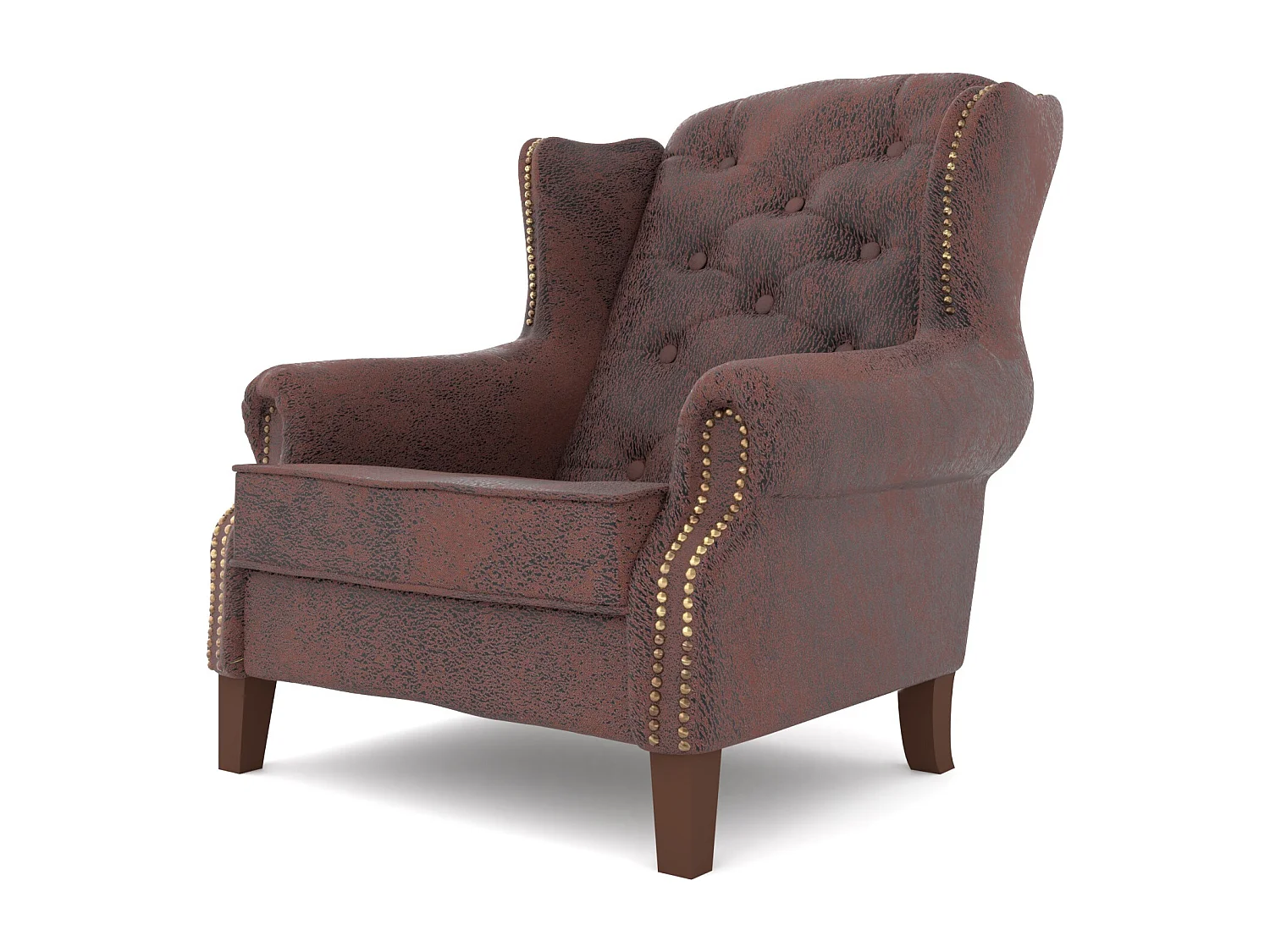 Chesterfield Ohrensessel Nora mit Steppung und Holzbeinen aus Luxusmicrofaser Vintageoptik