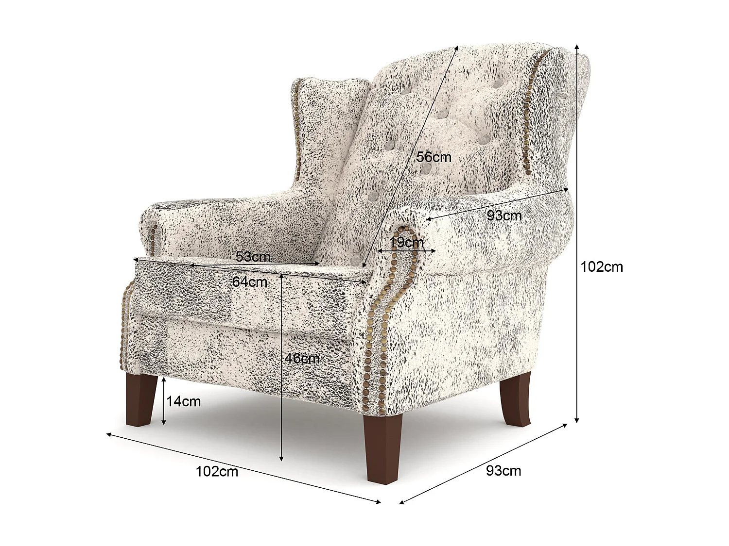 Chesterfield Ohrensessel Nora mit Steppung und Holzbeinen aus Luxusmicrofaser Vintageoptik