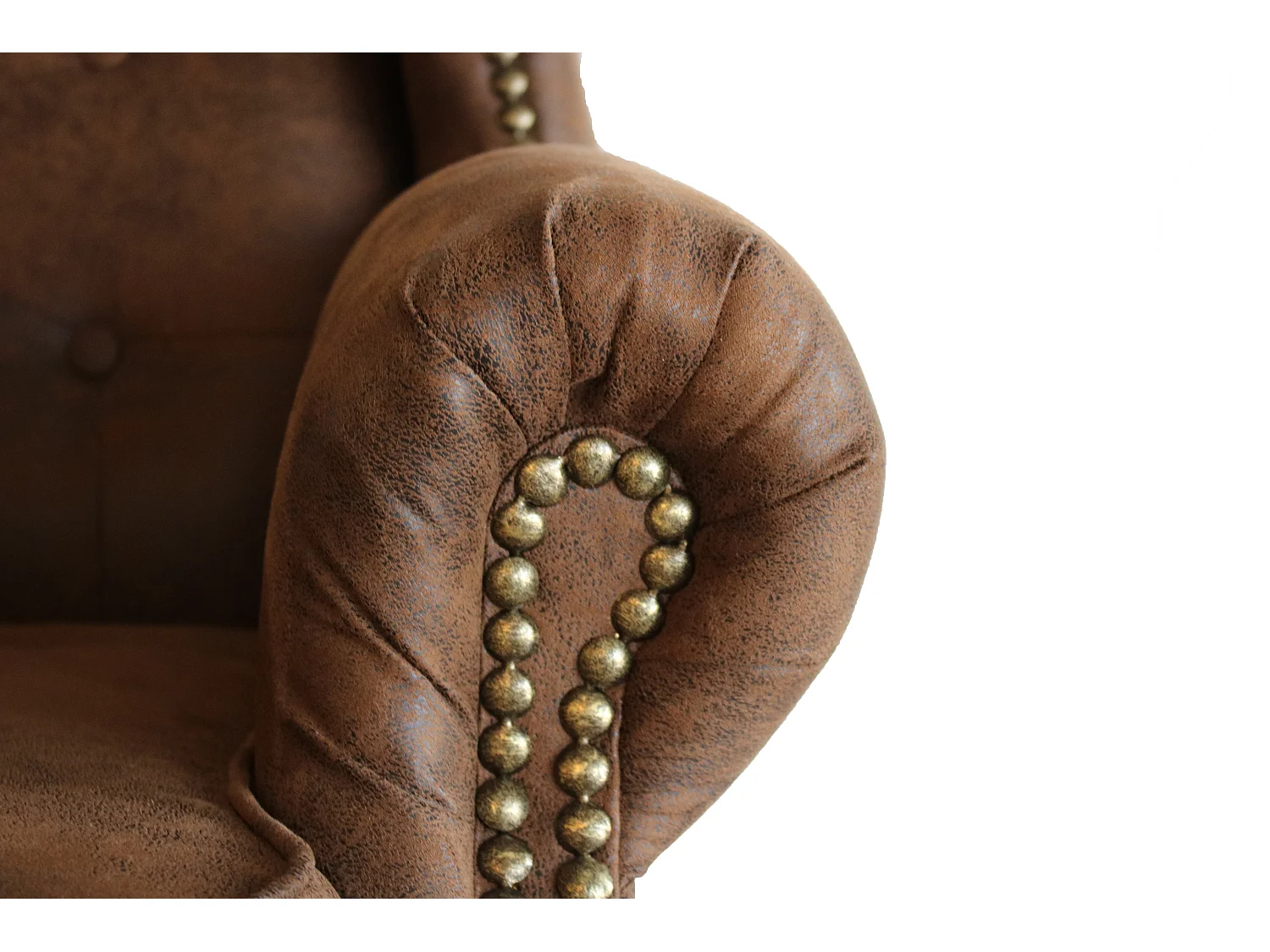 Chesterfield Ohrensessel Nora mit Steppung und Holzbeinen aus Luxusmicrofaser Vintageoptik