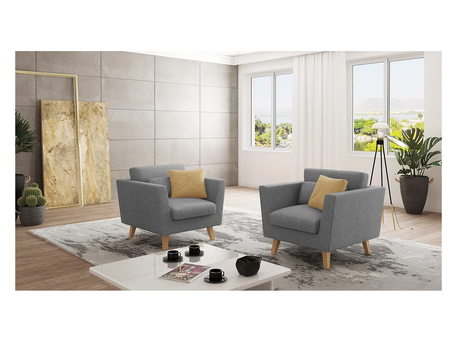 Fauteuil avec pieds en bois de style scandinave Tristan