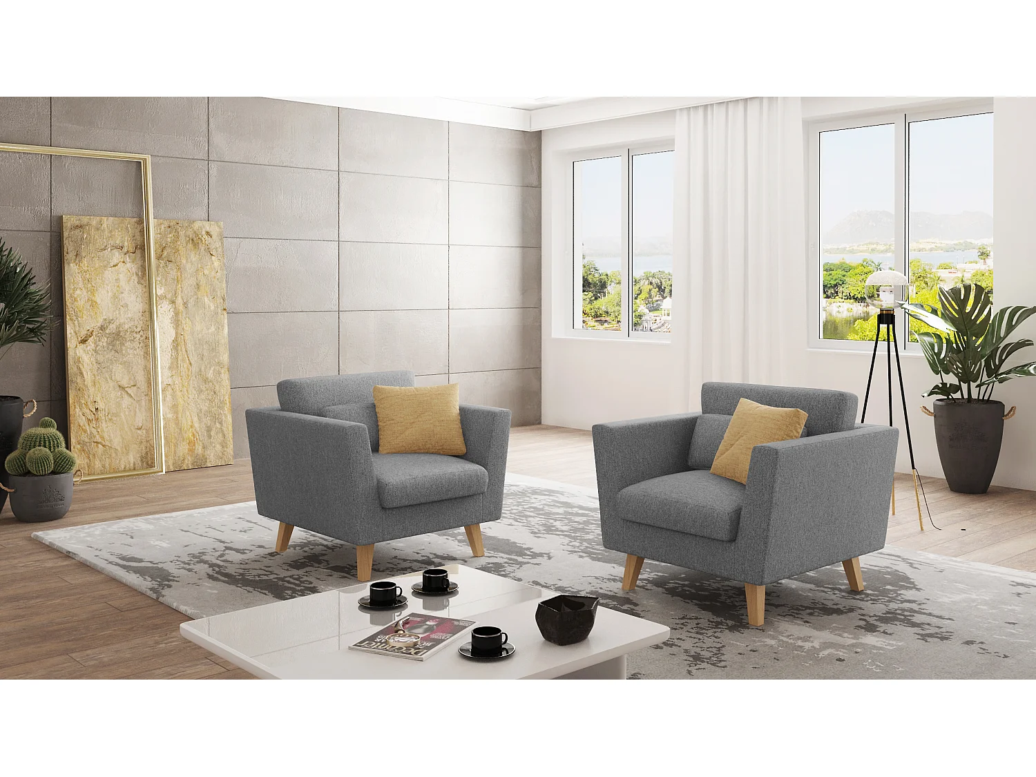 Fauteuil avec pieds en bois de style scandinave Tristan