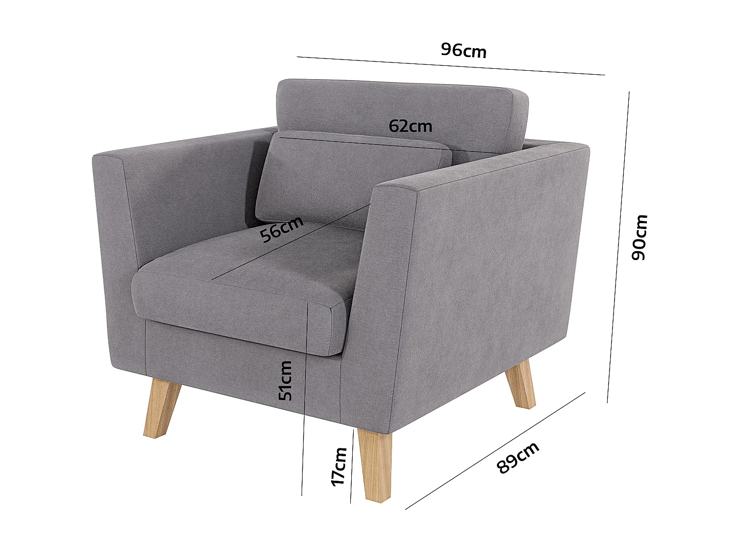 Fauteuil avec pieds en bois de style scandinave Tristan