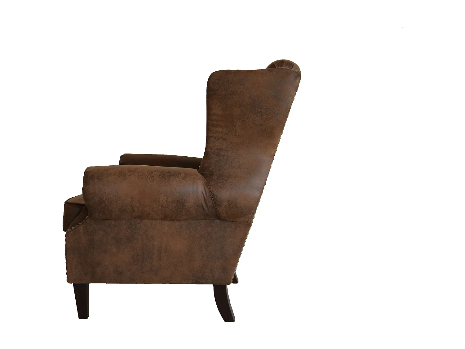 Chesterfield Ohrensessel Nora mit Steppung und Holzbeinen aus Luxusmicrofaser Vintageoptik