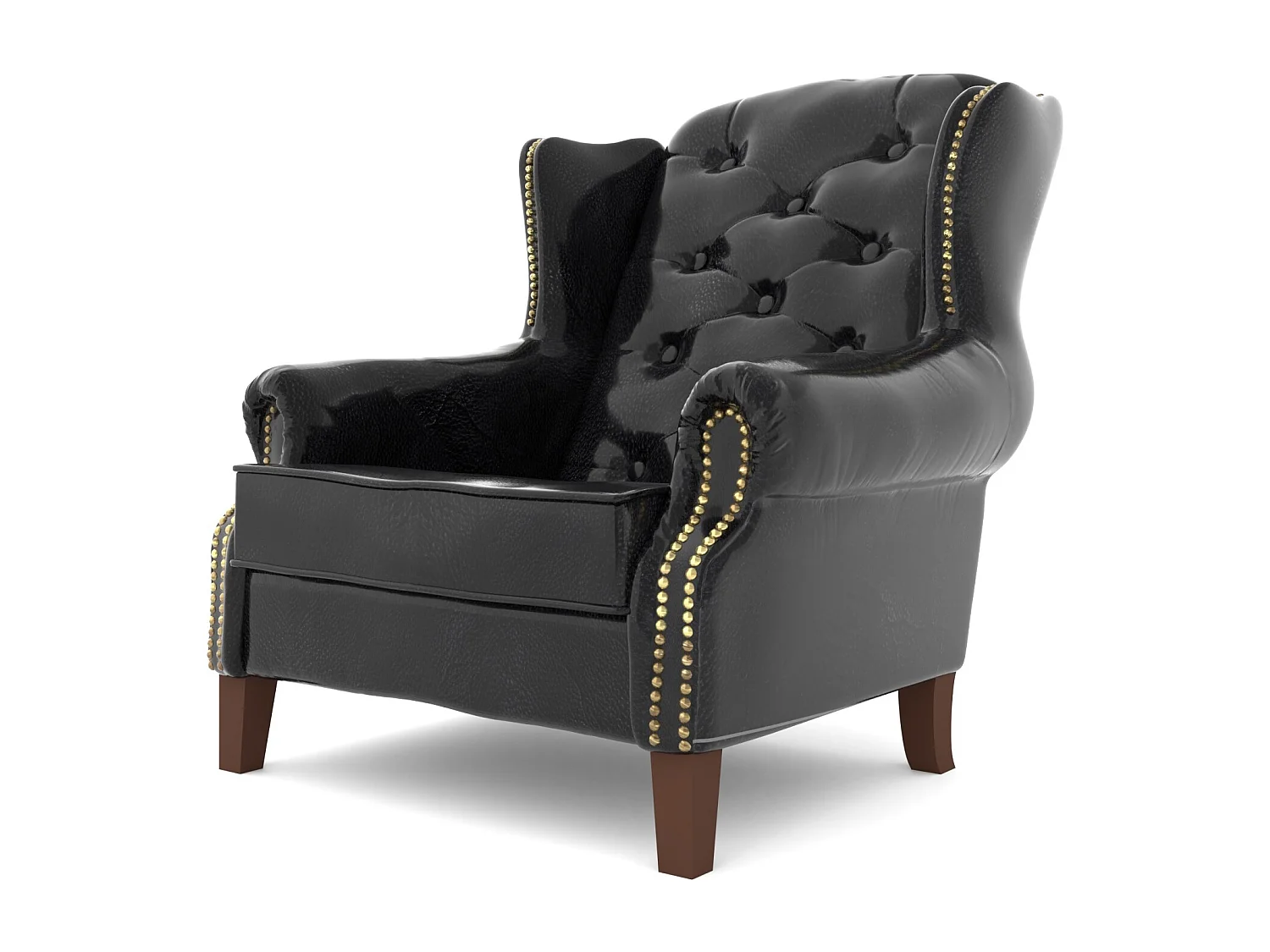 Chesterfield Ohrensessel Liam mit Steppung und Holzbeinen aus veganem Leder