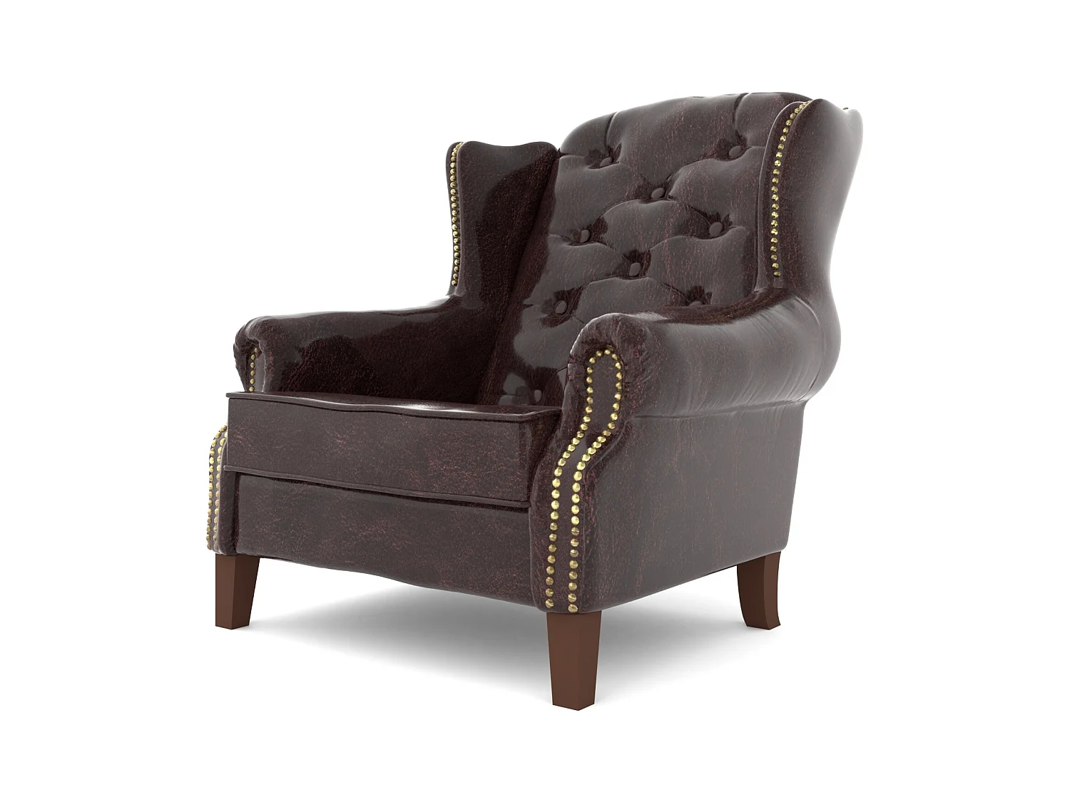 Chesterfield Ohrensessel Liam mit Steppung und Holzbeinen aus veganem Leder